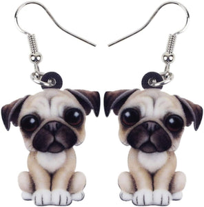 Pug Puppy Earrings Acrylic Cute Dog Pet Jewelry