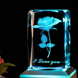 3D Rose Love Crystal Cube Lamp Laser Engraved Night Light