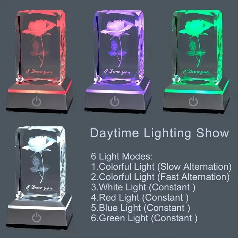 3D Rose Love Crystal Cube Lamp Laser Engraved Night Light