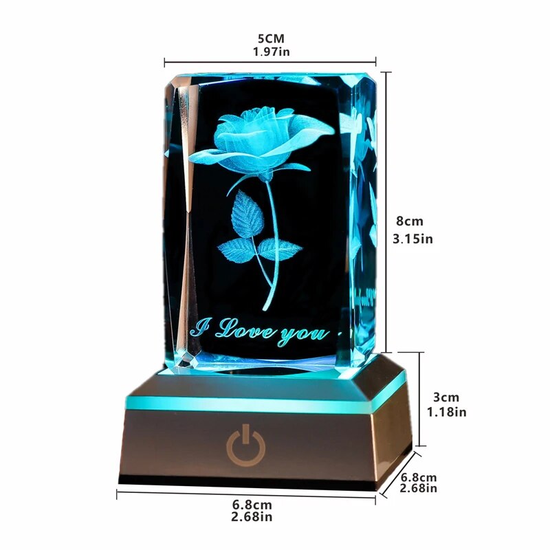 3D Rose Love Crystal Cube Lamp Laser Engraved Night Light