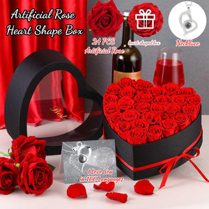 24PCS Rose Heart Necklace Gift Box Set (2 Colors) with LED