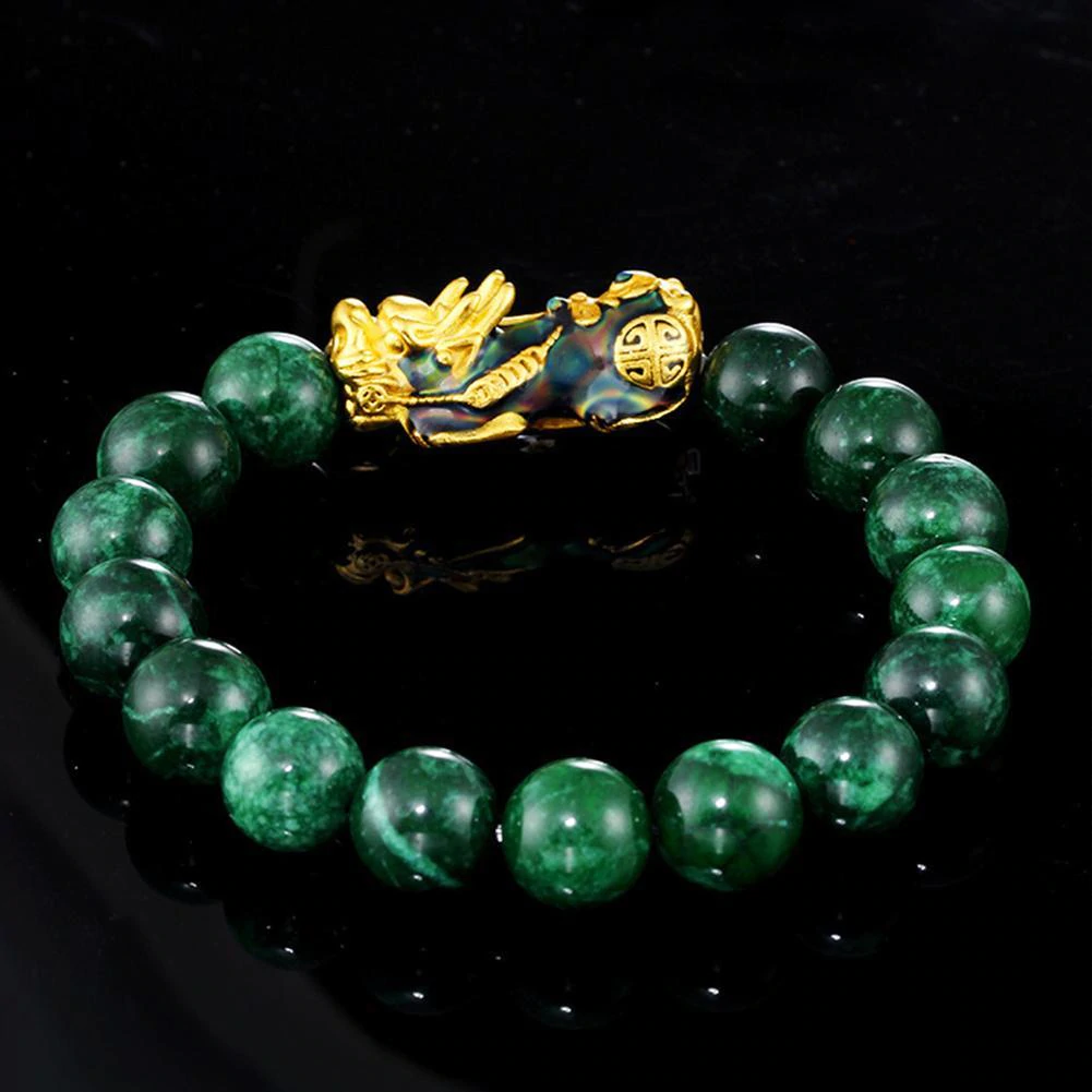 Green Pixiu Feng Shui Black Obsidian Bracelet (2 Designs)