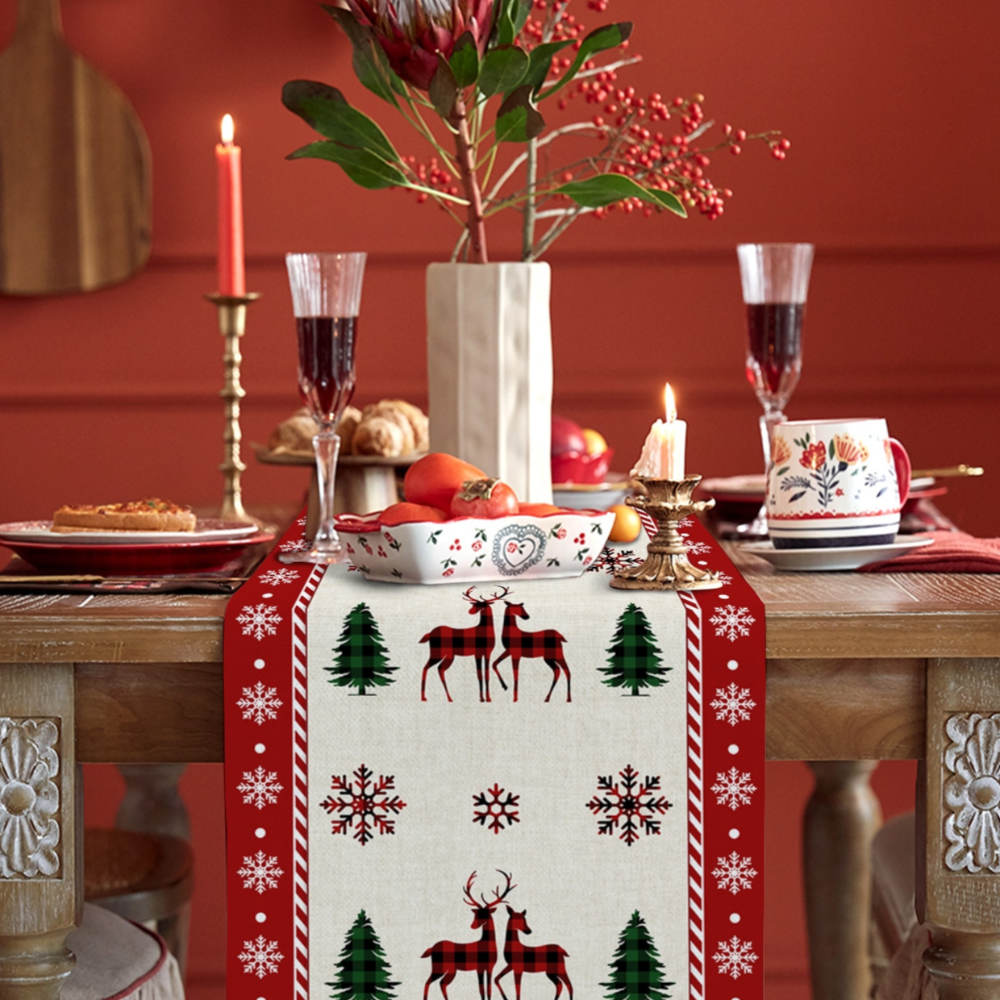 Tree Elk Snowflake Plaid Table Runner Christmas Décor (6 Design) 150CM-200CM