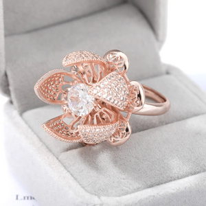 Blooming Flower Rose Crystal Adjustable Ring (3 Colors)
