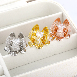 Blooming Flower Rose Crystal Adjustable Ring (3 Colors)