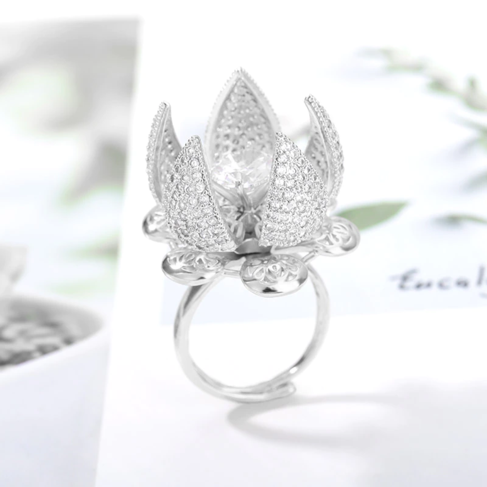 Blooming Flower Rose Crystal Adjustable Ring (3 Colors)