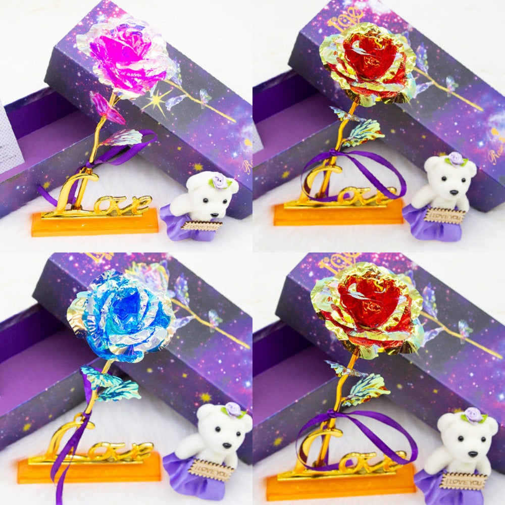 24k "Galaxy" Gold Rose Love With Display Stand and Bear (8 Colors)