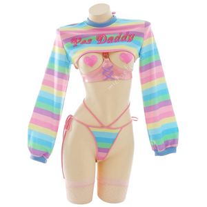 Rainbow Stripe Yes Daddy Lingerie Set (Small-XL)