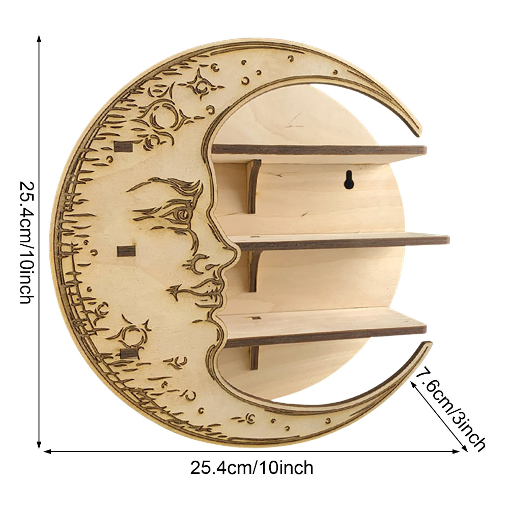 Crescent Moon Book Shelf Hanging Wall Storage Rack Wooden Wicca Pagan ...