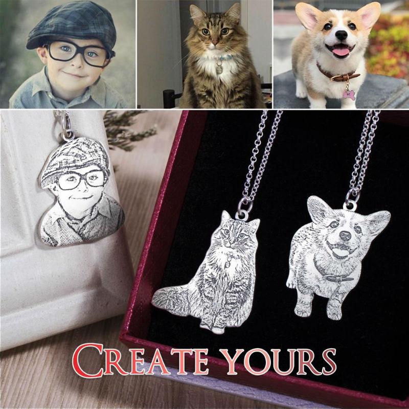 Family Photo or Pet Memorial Custom Laser Cut Photo Necklace (925 Sterling Silver)