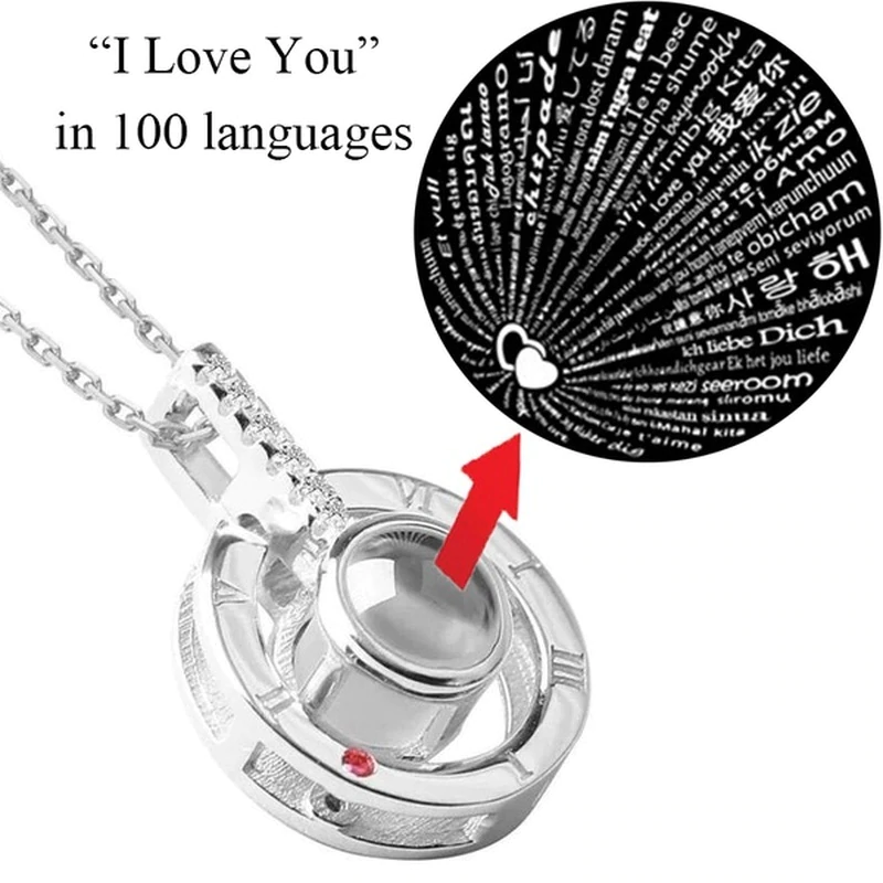 "I Love You" Forever 100 Language Micro Projection Necklace
