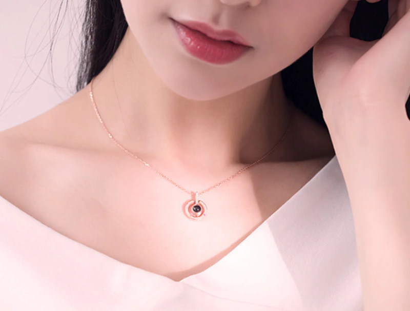 Custom Text "I Love You" Forever 100 Language Micro Projection Necklace (7 Designs)
