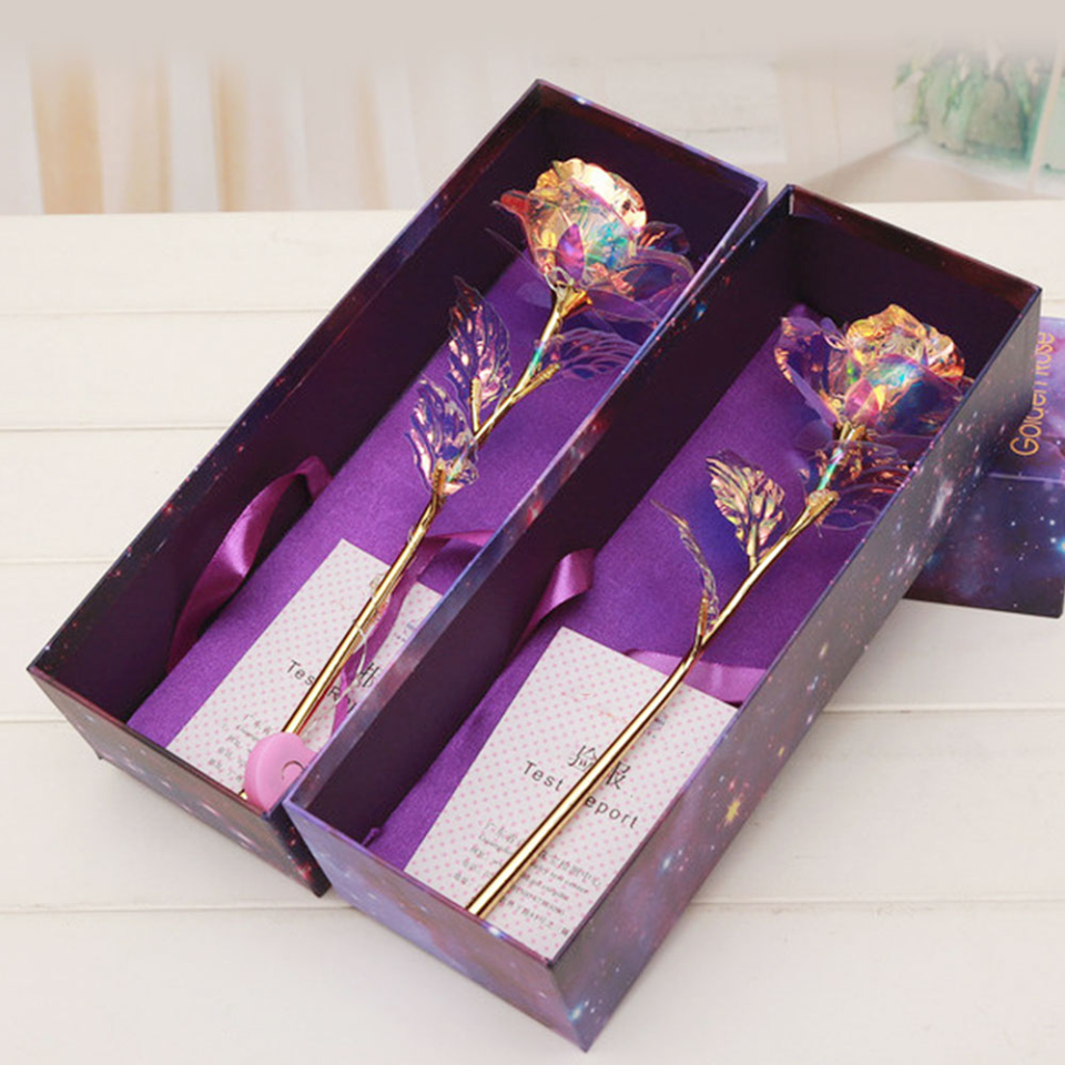 Upgraded Multicolor 24k "Galaxy" Gold Rose "Love You For Life" Love Light Up With Display Stand