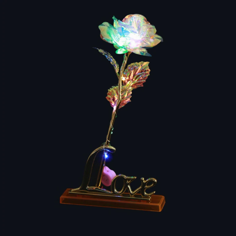 Upgraded Multicolor 24k "Galaxy" Gold Rose "Love You For Life" Love Light Up With Display Stand