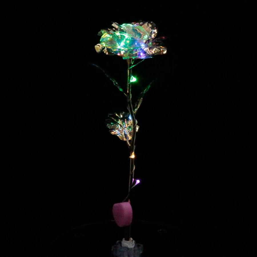 Upgraded Multicolor 24k "Galaxy" Gold Rose "Love You For Life" Love Light Up With Display Stand