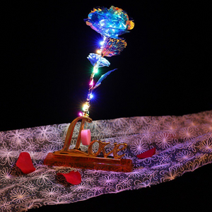 Upgraded Multicolor 24k "Galaxy" Gold Rose "Love You For Life" Love Light Up With Display Stand