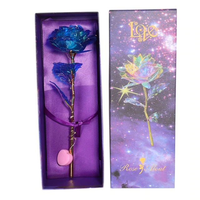 Upgraded Multicolor 24k "Galaxy" Gold Rose "Love You For Life" Love Light Up With Display Stand