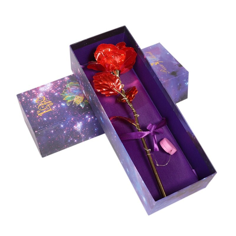 Upgraded Multicolor 24k "Galaxy" Gold Rose "Love You For Life" Love Light Up With Display Stand