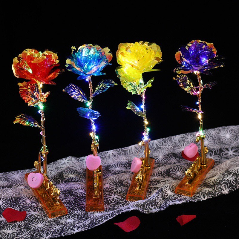 Upgraded Multicolor 24k "Galaxy" Gold Rose "Love You For Life" Love Light Up With Display Stand