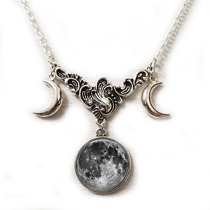 Triple Lunar Goddess Full Moon Pendant Necklace (20 Variants)