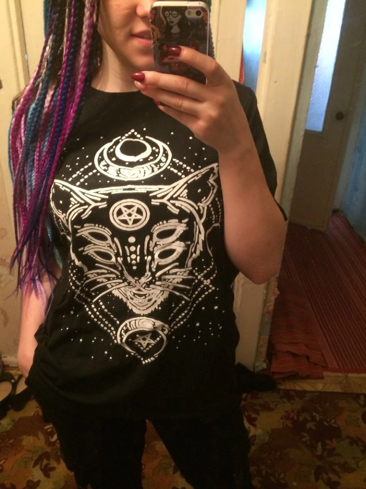 Black Cat Pentagram Universe Moon T-Shirt