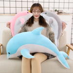 Dolphin Pillow Plush 3D Stuffed Animal (5 Sizes) Pink, Blue or Grey