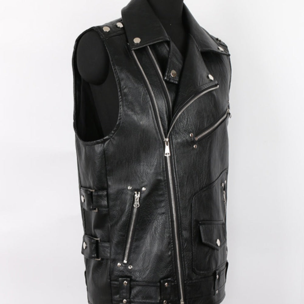 Biker Vintage Zipper Leather Vest (Size M-5XL)