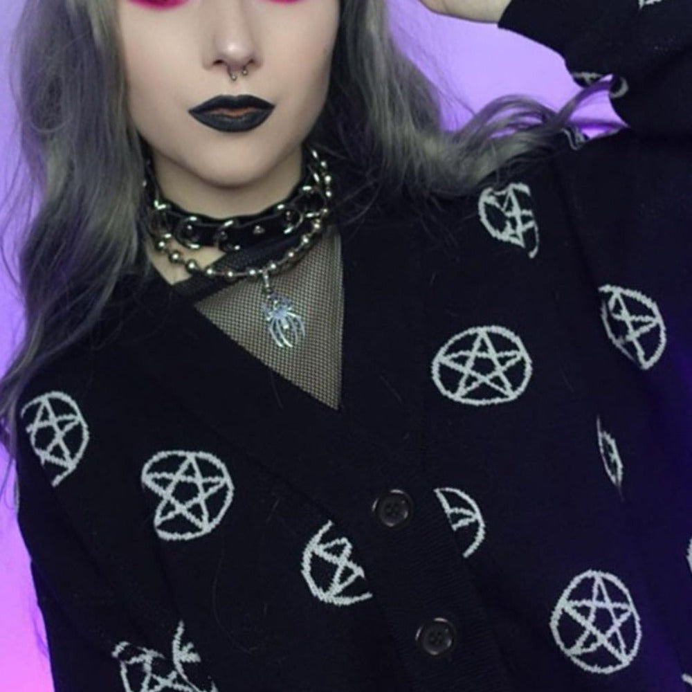 Gothic Pentagram Black Knitted Cardigan (S-L) Best Gift Shoppers