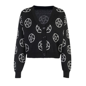 Gothic Black Pentagram Knitted Cropped Cardigan (S-L) Best Gift Shoppers