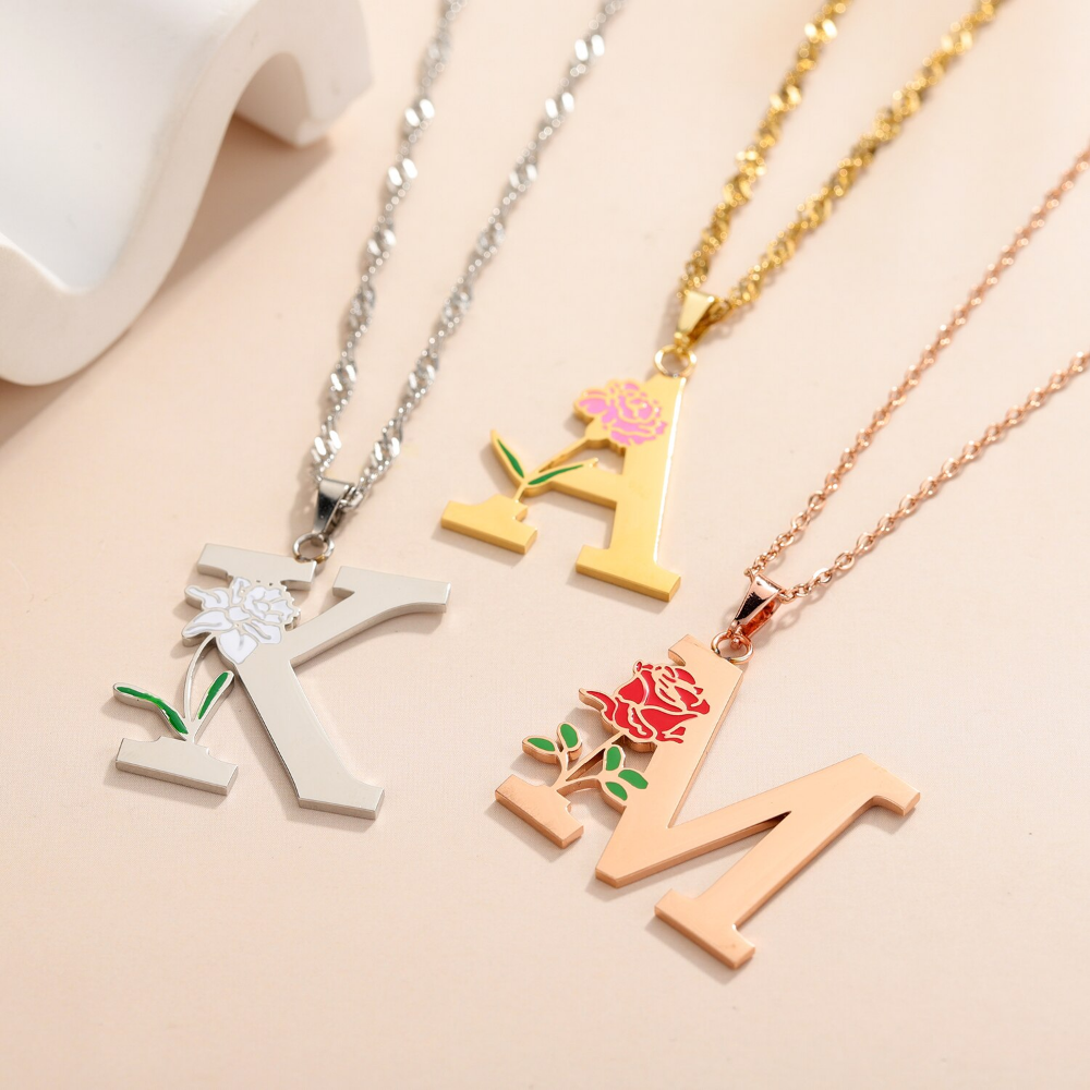 4weekstomakeInitialLetterFlowerPendantNecklace_3Colors_A-Z