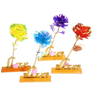 Upgraded Multicolor 24k "Galaxy" Gold Rose "Love You For Life" Love Light Up With Display Stand