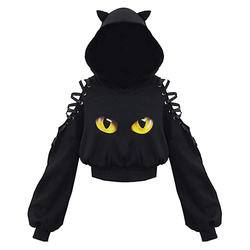 Gothic Drawstring Lace Cat Ears Hoodie Sweatshirt (4 Styles) S-XL