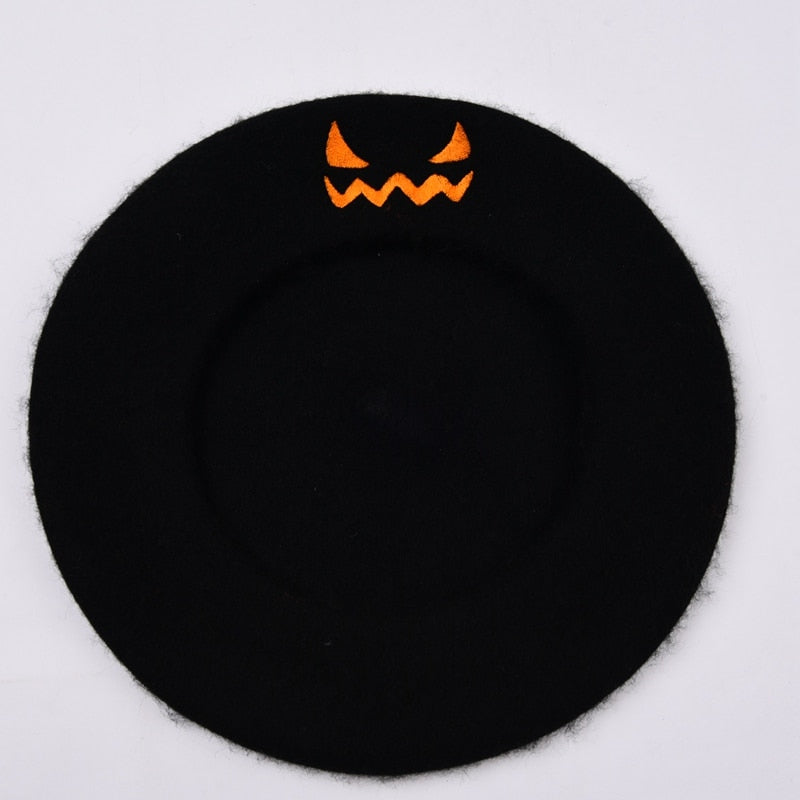 Felt Halloween Beret Pumpkin Hat (One Size Fits Most)