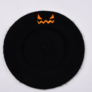 Felt Halloween Beret Pumpkin Hat (One Size Fits Most)