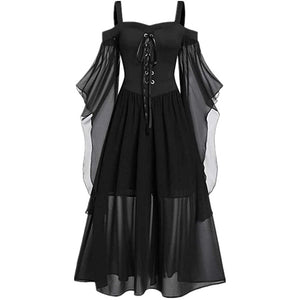 Gothic Off Shoulder Mesh Long Sleeve Lace Up Dress (6 Colors)
