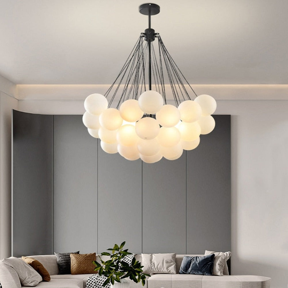 Nordic Frosted Glass Ball Hanging Lamp Chandelier (2 Colors) 3 Style