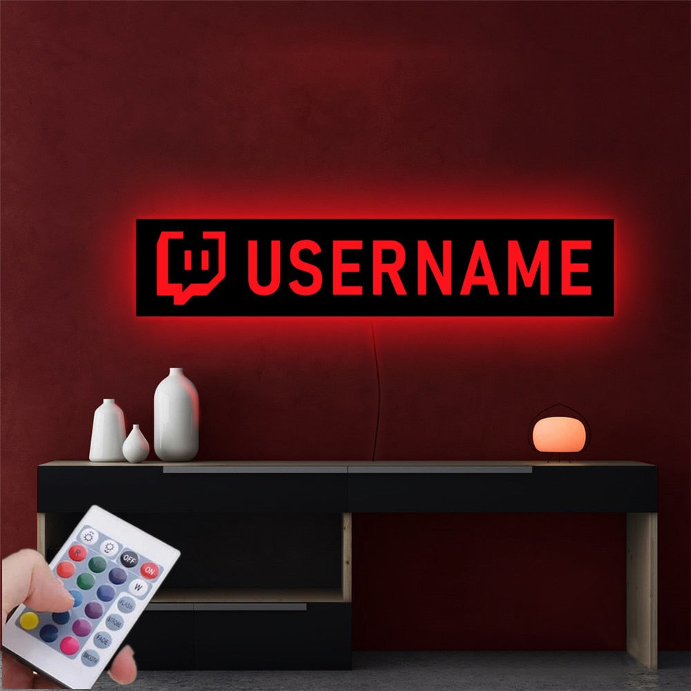 Personalized Gamer Tag Custom Twitch Wall Lamp (12 Styles) with Remote Contro