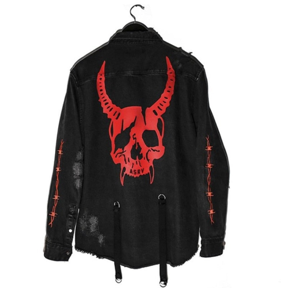 Gothic Skull Heavy Metal Black Denim Jacket (2 Styles) S-3XL