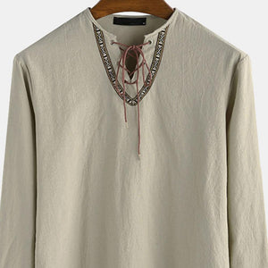 Viking Long Sleeve Lace Up Tunic Vintage Shirt (2 Colors) M-3XL