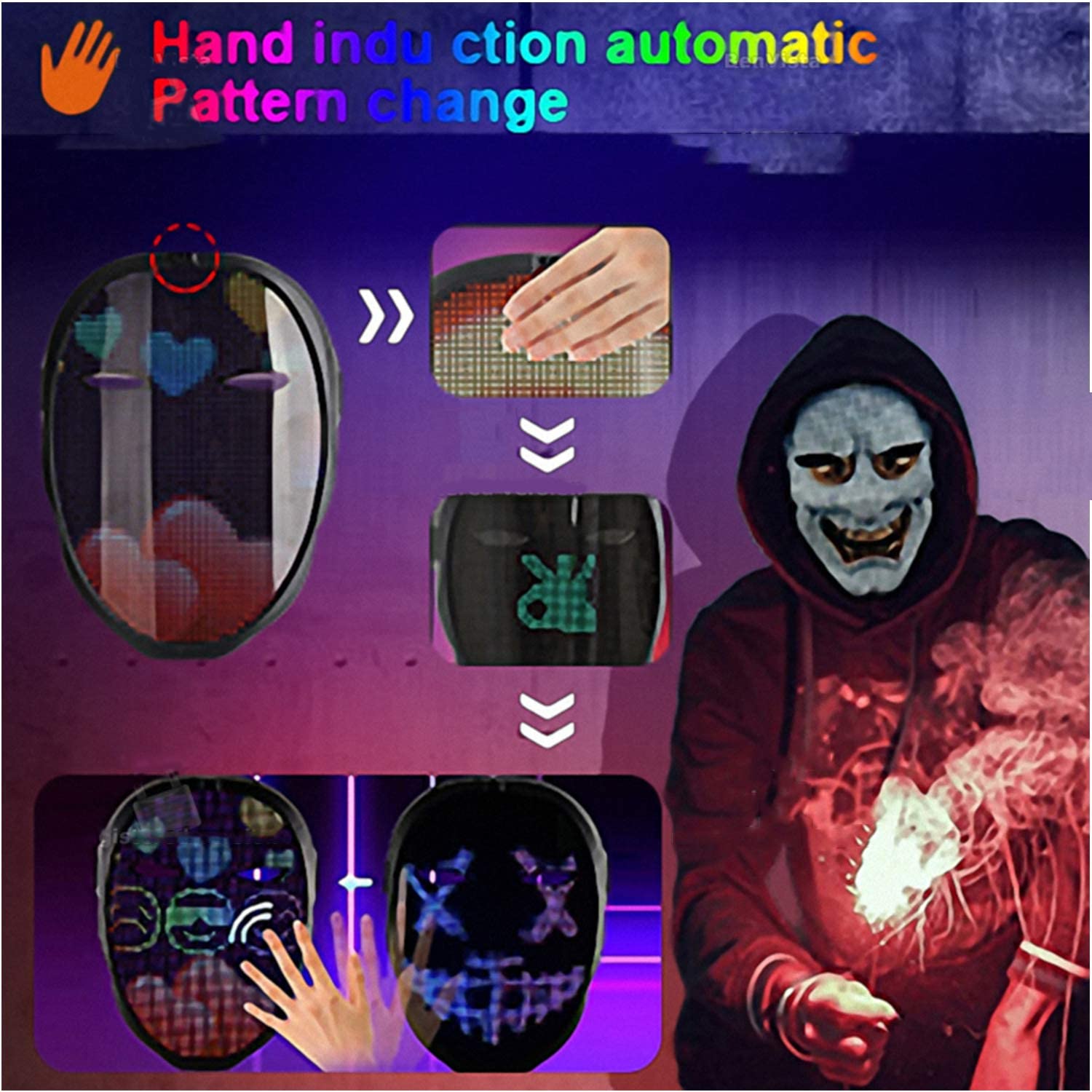 EZ Programmable LED Smart Halloween Mask Gesture Sensing
