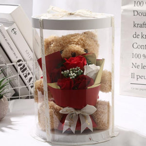 Teddy Bear Plush Rose Bouquet Enchanted Flower Soap (4 Designs) with box