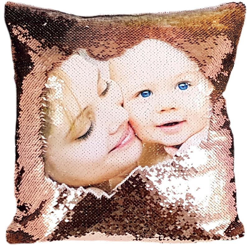 Custom Photo Sequin Pillow Case Personalized Children, Wife, Pets, Family (8 Colors)