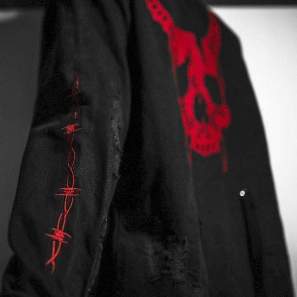 Gothic Skull Heavy Metal Black Denim Jacket (2 Styles) S-3XL
