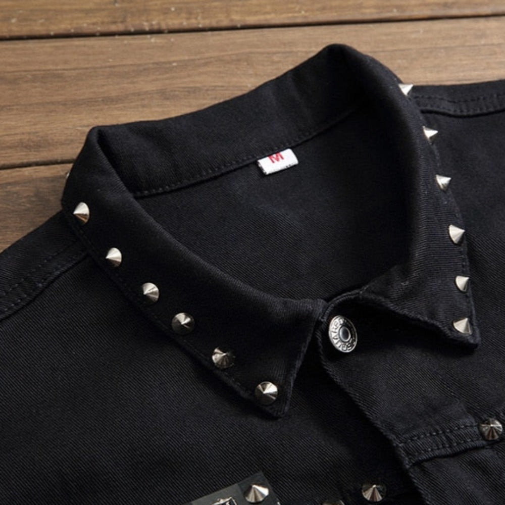 Rivet Denim Waistcoat Black Vest (Size M-5XL)