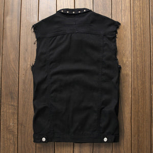 Rivet Denim Waistcoat Black Vest (Size M-5XL)