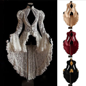 Renaissance Victorian Lace Flare Sleeve Long Tail Dress (3 Colors) S-5XL
