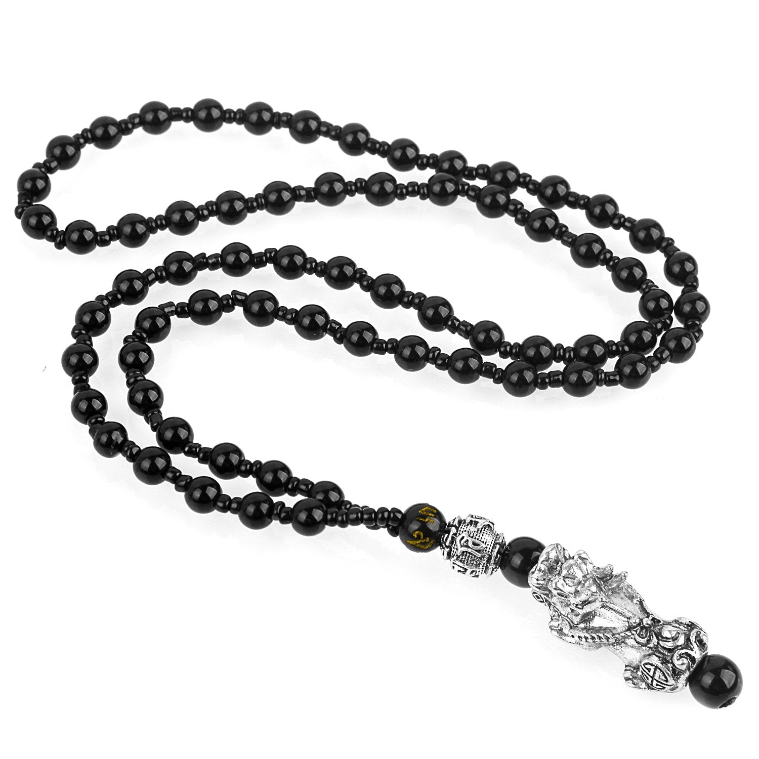 Feng Shui Pixiu Wealth and Good Luck Black Obsidian Pendant Charm Necklace