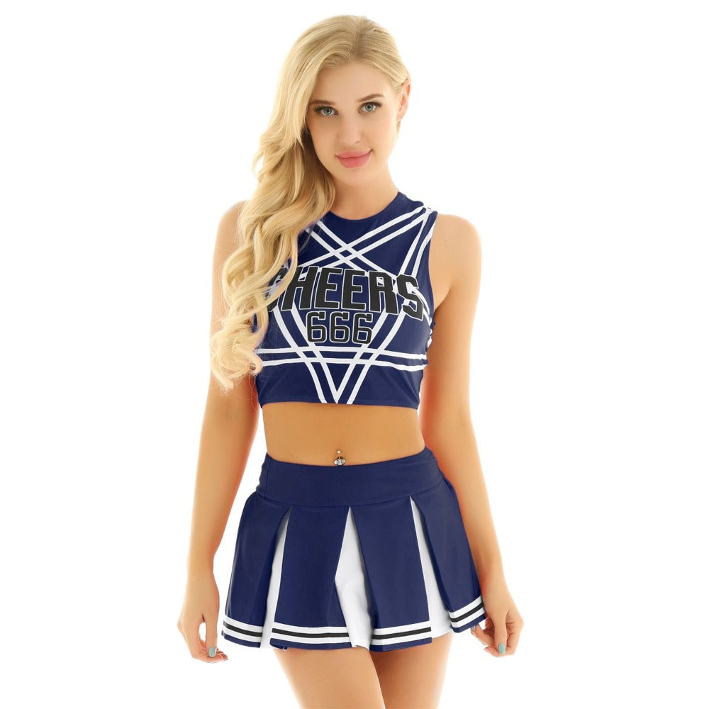 Cheerleader Crop Top Skirt Lingerie Costume Set (6 Colors) S-2XL