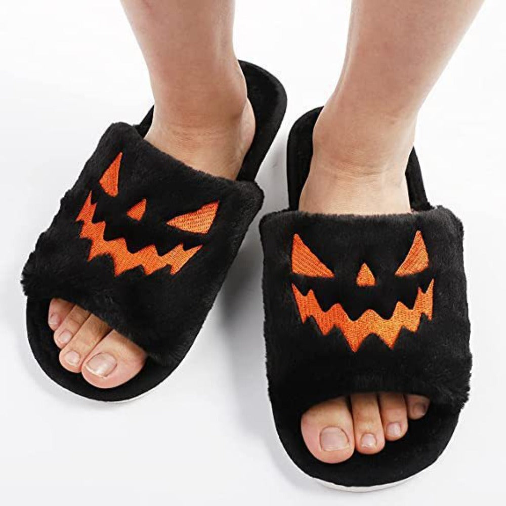 Halloween Pumpkin Fuzzy Slippers (4 Colors) 9 Sizes