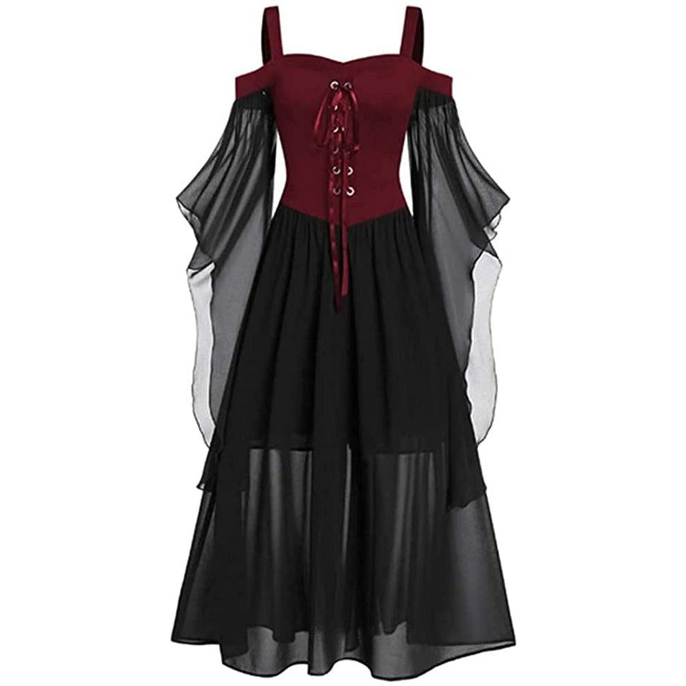 Gothic Off Shoulder Mesh Long Sleeve Lace Up Dress (6 Colors)